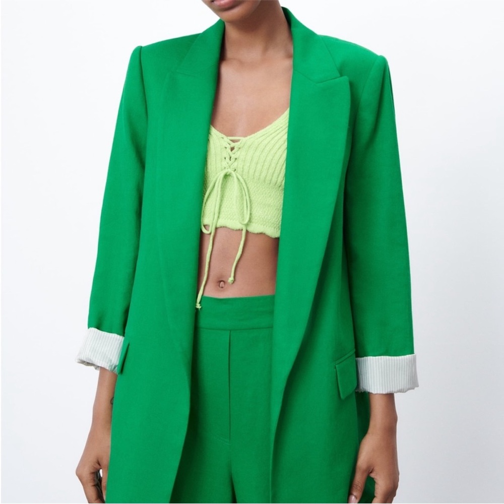 Zara Basic Outerwear One Button Closure Striped G… - image 1